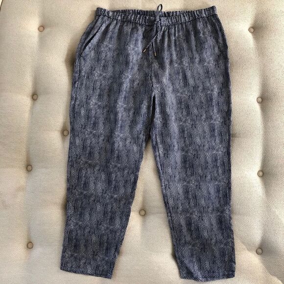 Eileen Fisher Pull On Silk Blend Pants Navy PL